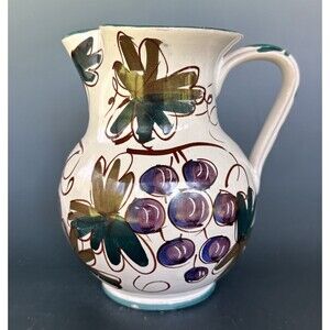 Vintage Italian Ceramic Pitcher Hand Painted Grapes Floral Folk Art Jug